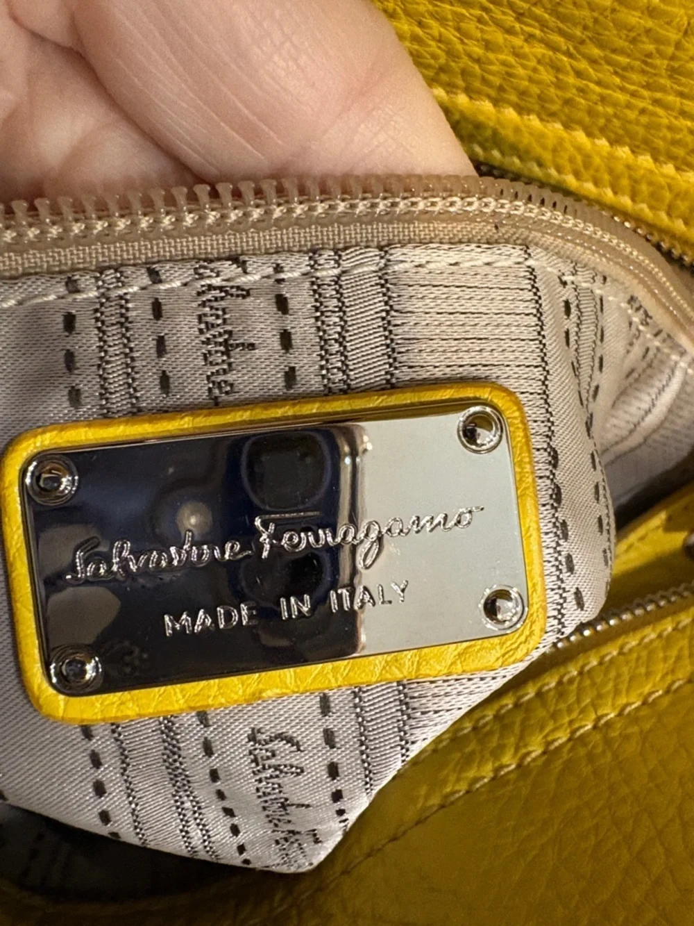 Salvatore Ferragamo Yellow Pebbled Leather Satchel with Crossbody Strap